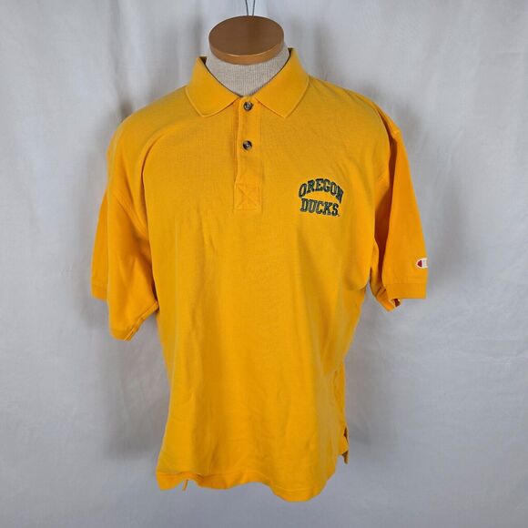 Champion Oregon Ducks Polo Men's L Yellow Green Logo Short Sleeve College NCAA - Picture 1 of 16